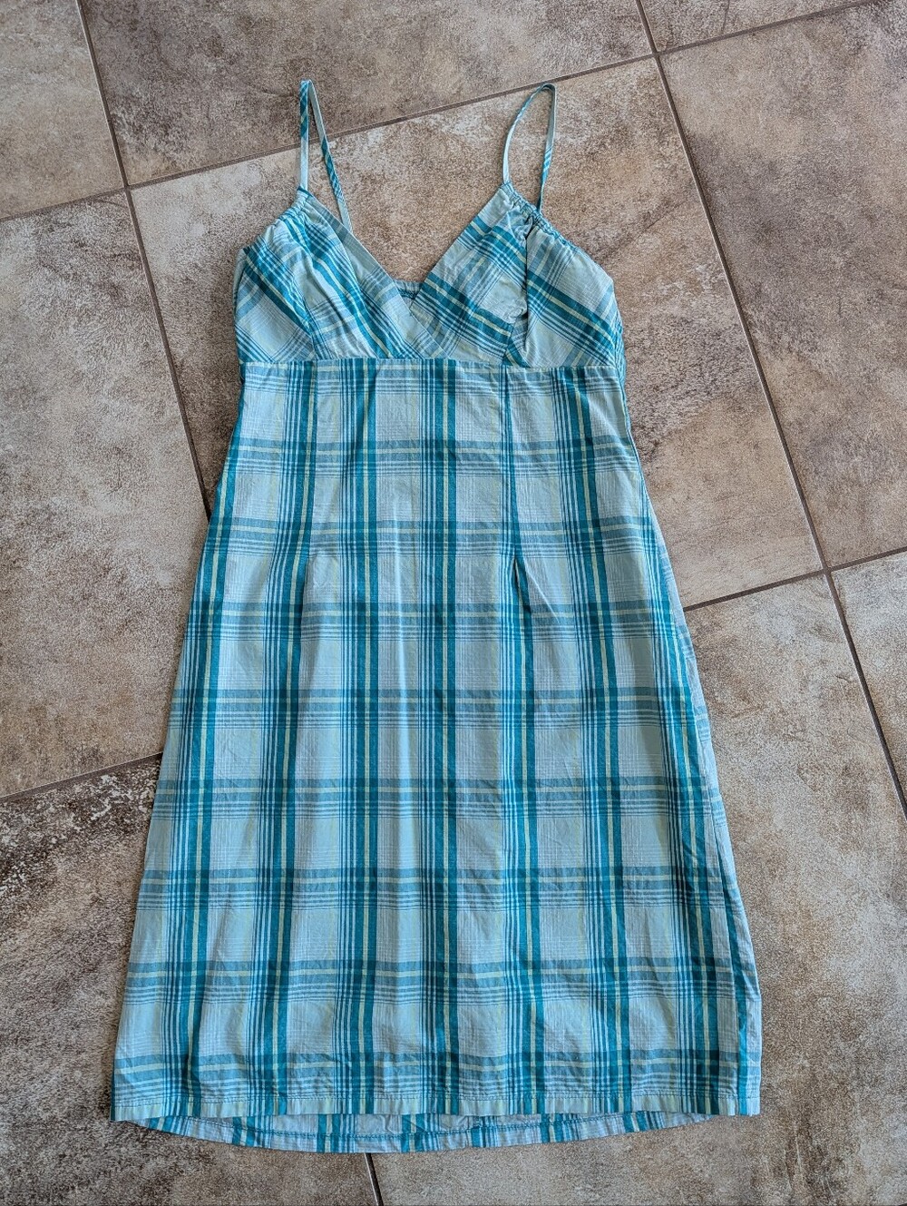 Retro Blue Plaid Spaghetti Strap Dress Small